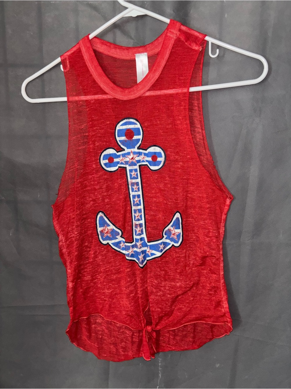 Sheer Burnout Red Blue White Nautical Anchor Patriotic Tank Tie Front sz XS-S